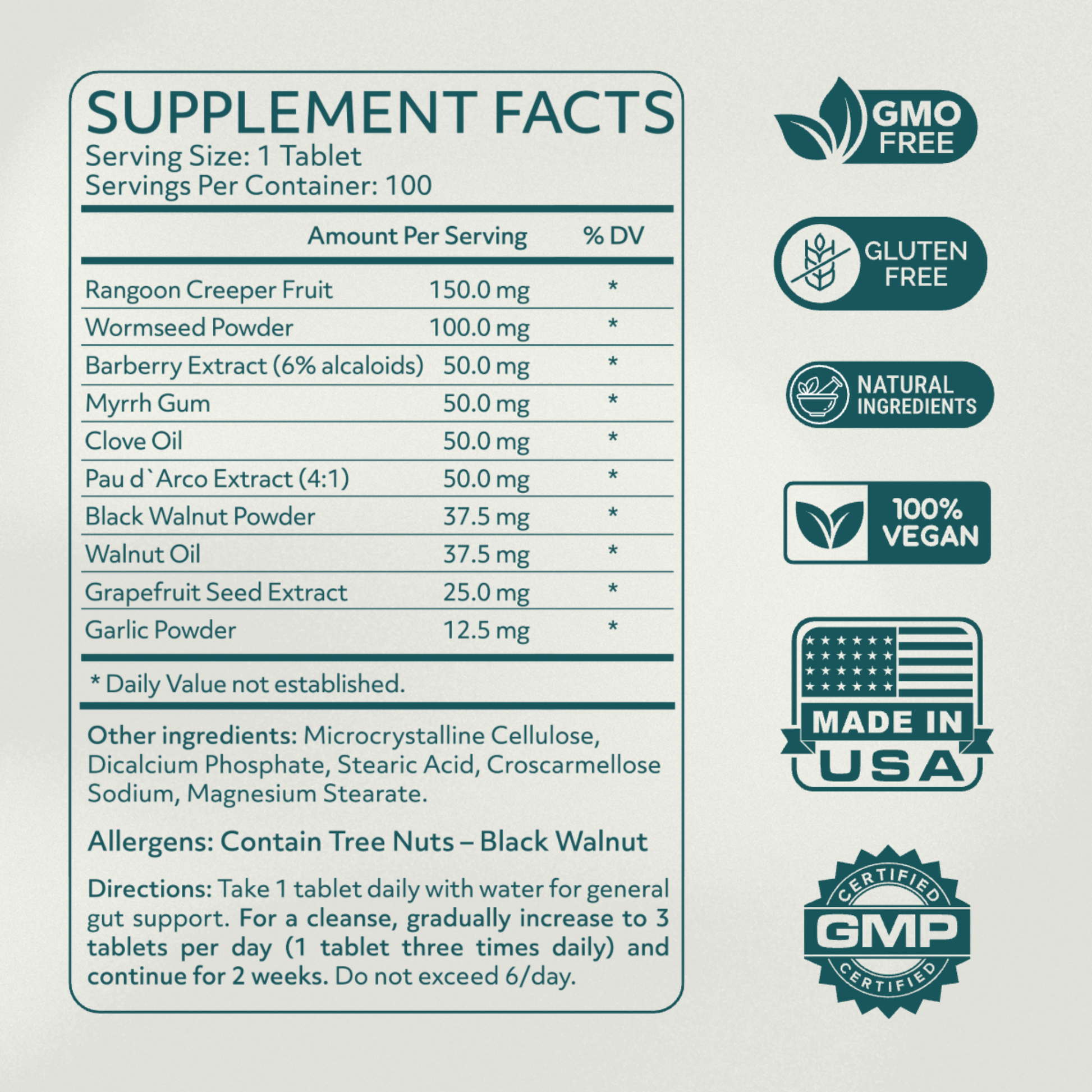 ParaProteX - Gut Health Supplement - All Natural Intestinal Detox - 100 Vegan Tablets