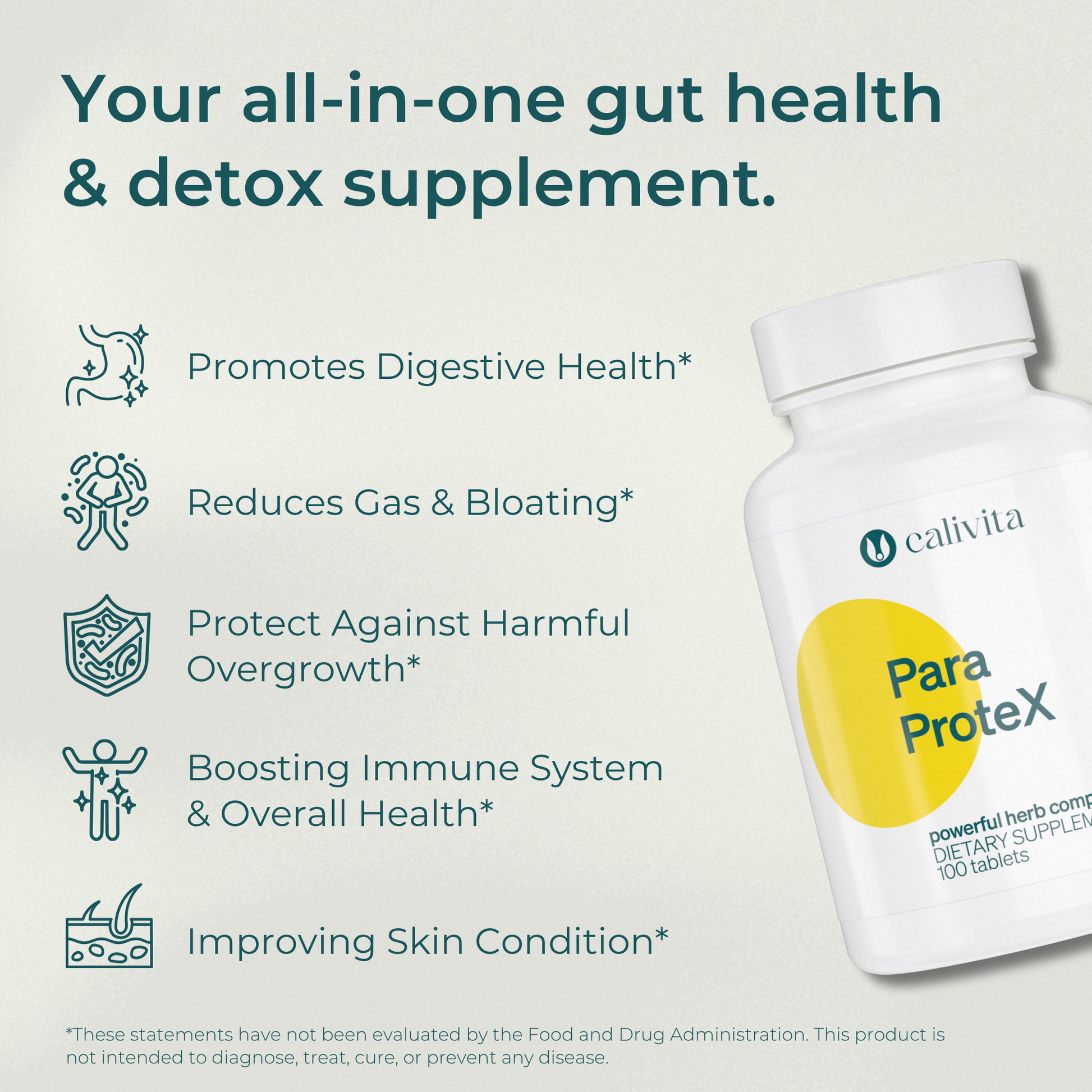 ParaProteX - Gut Health Supplement - All Natural Intestinal Detox - 100 Vegan Tablets